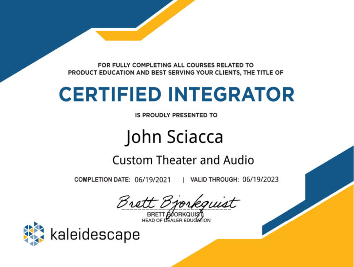 Kaleidescape Custome Dealer Training - Certificate