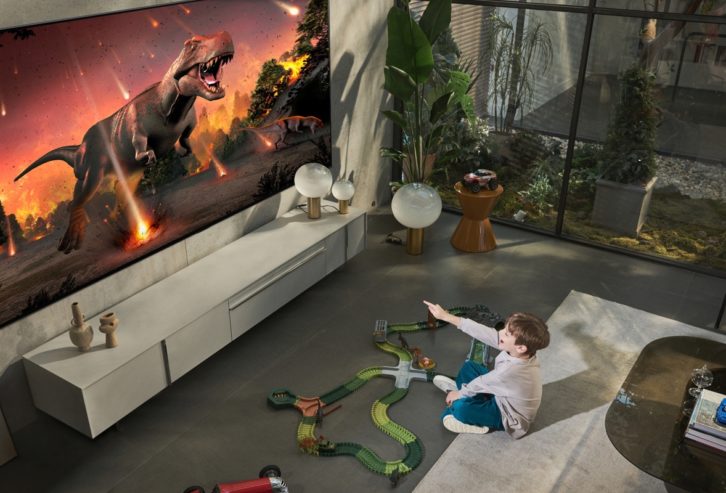 LG 97-Inch OLED TV - Lifestyle  with Dinosaur