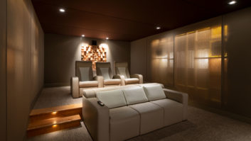 Elliston Design Home THeater with Walls Lit Up