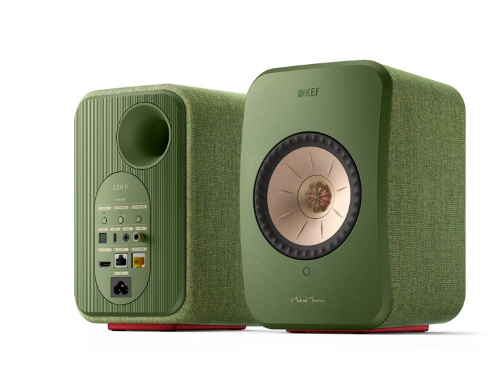 KEF LSX II Speaker in Olive Green - Front and Back