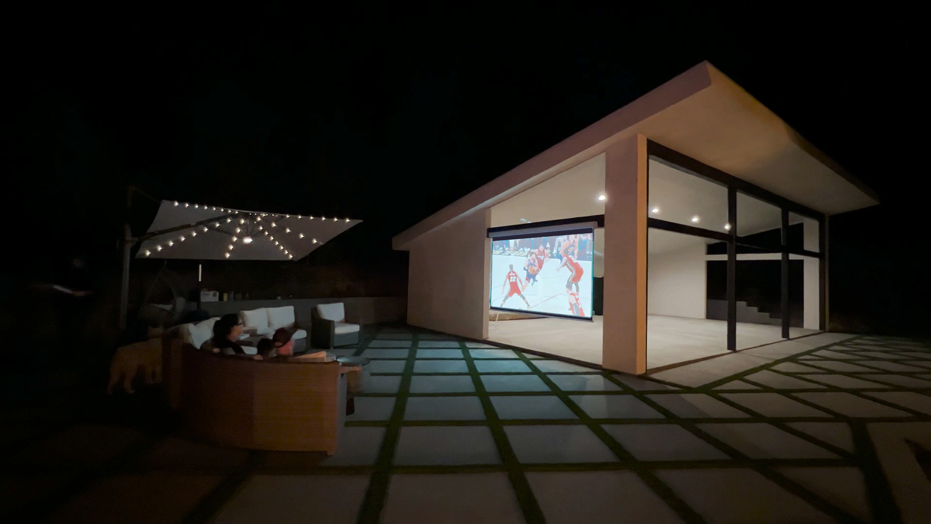 Elite Screens Yard Master Outdoor Projection Screen and LG CineBeam