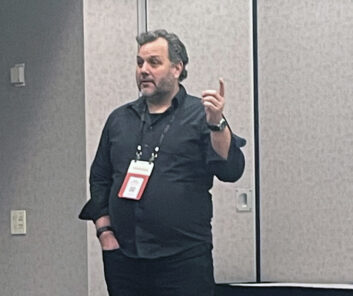 Brent Sonnek-Schmelz gives a keynote presentation about tariffs at the NY CEDIA Tech Summit.