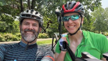 Henry Clifford (right) and Graham Copeland on a Bike Trail
