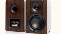DALI KUPID dark walnut speakers - front and back