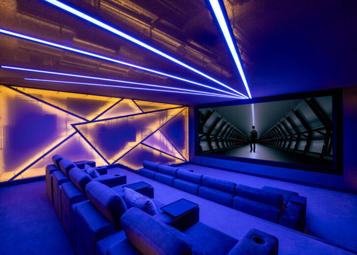 A Home Theater with alternative lighting from Paradise Theater.