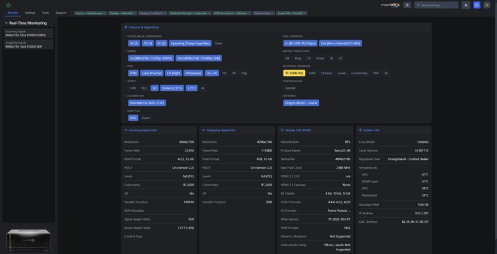 madVR Envy Commander Monitor screen