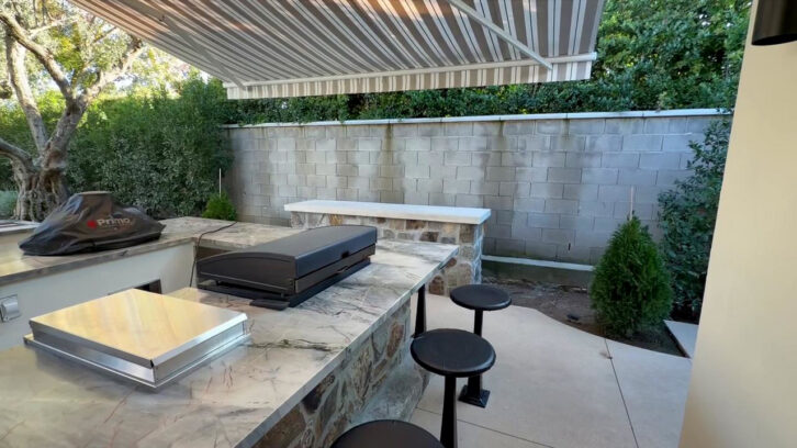 Auton Outdoor TV Lift in a Fresno, California, yard -- TV hidden