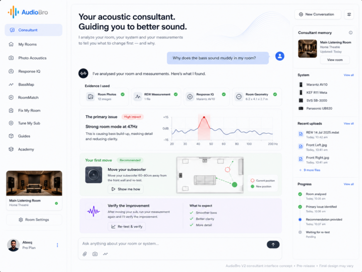 AudioBro V2 gives stereo and home theater enthusiasts a new way to improve sound using natural-language conversation.